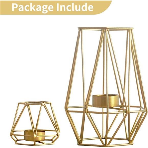 2 Pcs Metal Hexagon Shaped Geometric Design Tea Light Votive Candle Holders - Picture 5 of 6